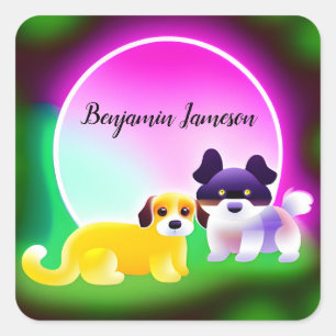 Editable name stickers with cute dogs