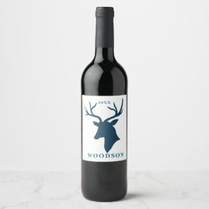 Editable Name & Year Buck, Deer Wine Label