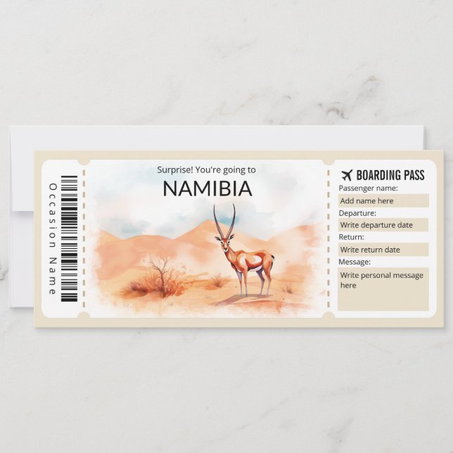 Editable Namibia Boarding Pass Plane ticket Invitation (Front)