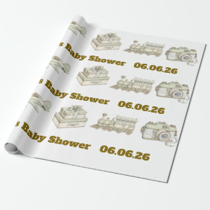 Editable Neutral Baby Shower Wrapping Paper 