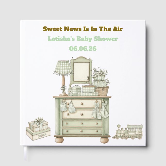  Editable Neutral Vintage Baby Shower Guest Book (Front)