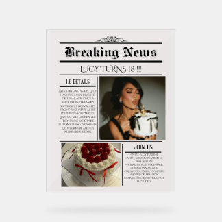 Editable Newspaper Birthday Invitation Template Acrylic Sign