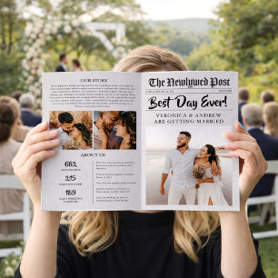 Editable Newspaper Wedding Program Folded Template
