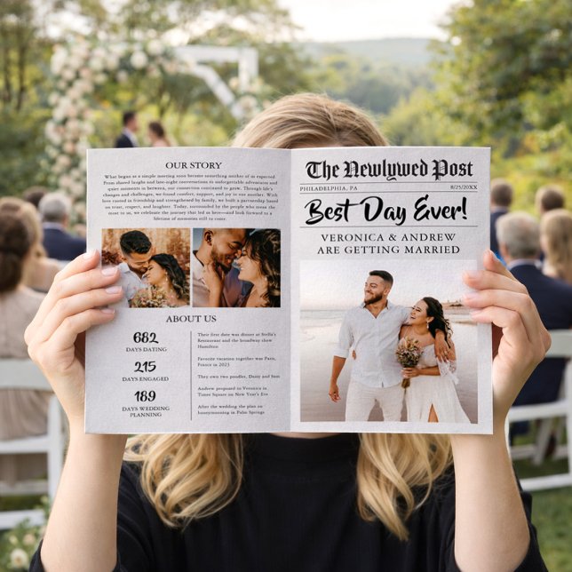 Editable Newspaper Wedding Program Folded Template (Creator Uploaded)