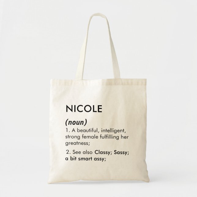 Editable Nicole name definition, custom name Tote Bag (Front)