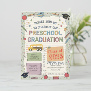 Editable Notebook School Bus Preschool Graduation Invitation