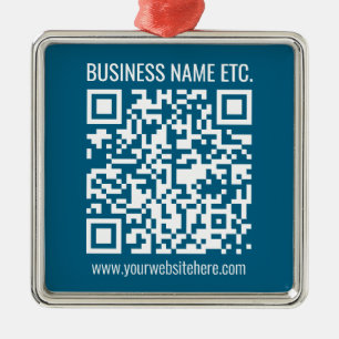 Editable Ocean Blue QR code  Metal Ornament