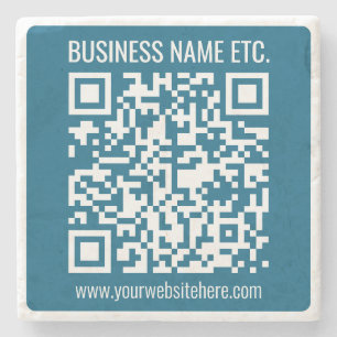 Editable Ocean Blue QR code Stone Coaster