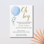 Editable Oh Boy Baby Shower Invitation<br><div class="desc">💙 Welcome the new bundle of joy into the world with our "Oh Boy" Baby Shower Invitation! Crafted with love and care, this charming invite is adorned with a blue balloon and fresh greenery. A perfect way to gather loved ones and shower the future mom with blessings for her baby...</div>