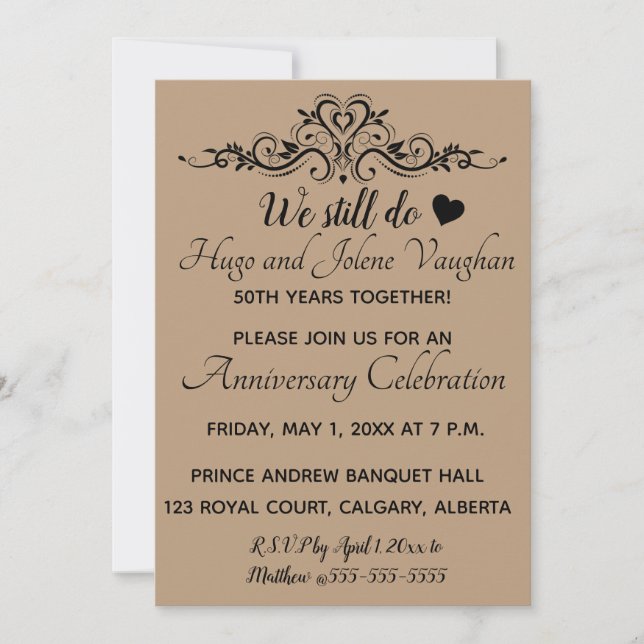 Editable Old Fashioned Heart Design Anniversary Invitation (Front)