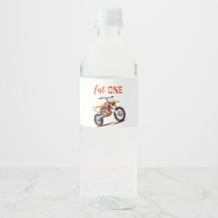 Editable Orange Dirt Bike Birthday Water Bottle Label