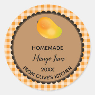 Editable Orange Gingham Mango Jam Label Sticker