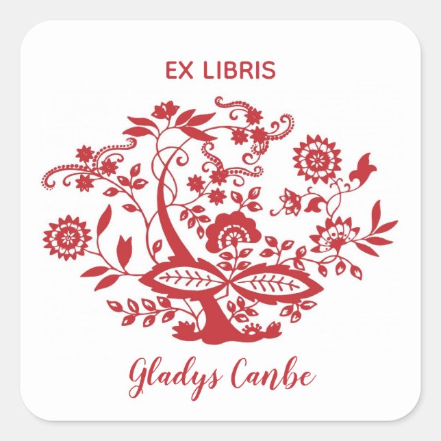 Editable Ornamental Floral Design Square Sticker (Front)