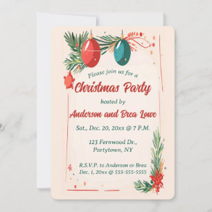 Editable Ornaments and Evergreen Christmas Invitation