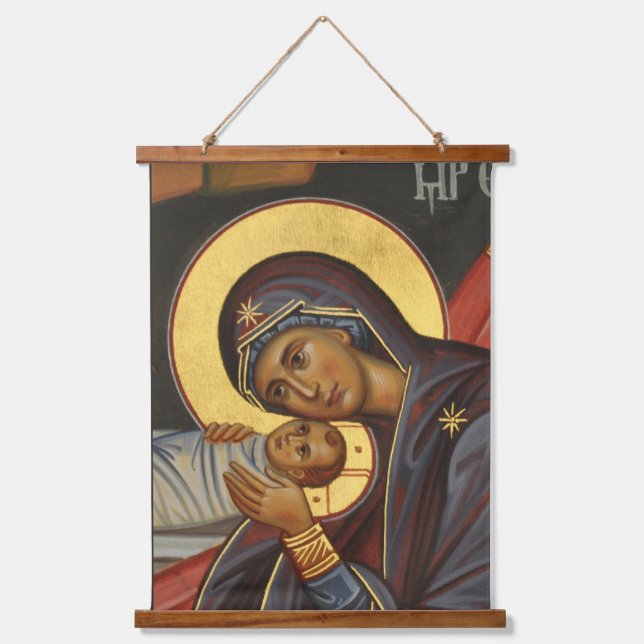 Editable Orthodox Icon, Theotokos and Christ Child Hanging Tapestry (Front)