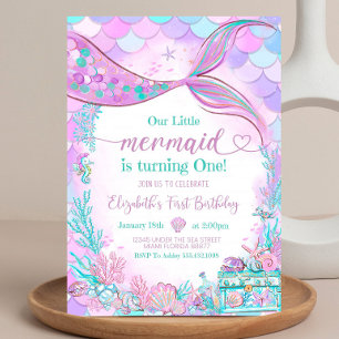 Editable Our Little Mermaid Purple Teal Little Mer Invitation