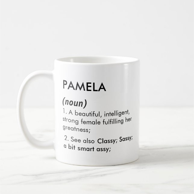 Editable Pamela name definition, custom name Coffee Mug (Left)