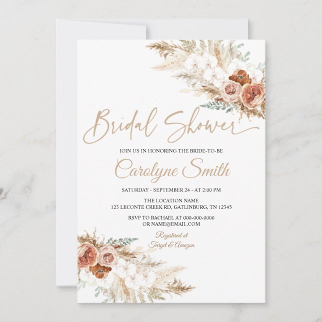 Editable Pampas Grass Bridal Shower Invitation (Front)