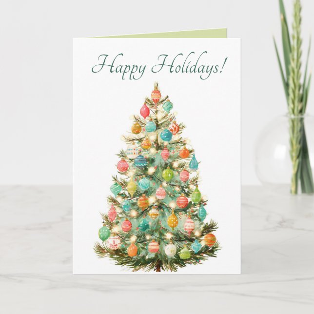 Editable Pastel Christmas Tree Happy Holidays Card (Front)