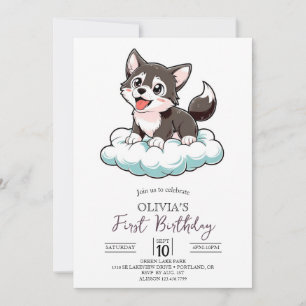 Editable Pastel Digital Wolf 1st Birthday Invitation