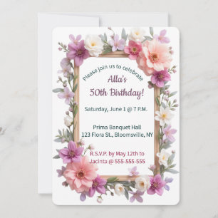 Editable Pastel Flowers and Leaves Frame Invitation