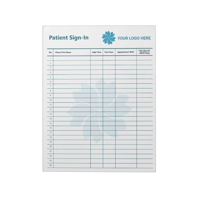 Editable Patient Sign-In Notepad (Rotated)