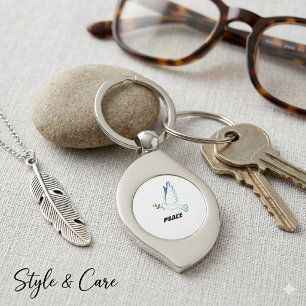Editable Peace Text Pigeon Image Keychain Gift