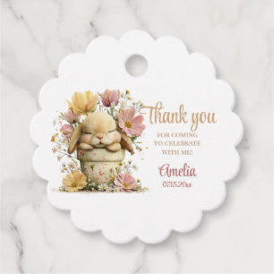 Editable Peach Gingham Bunny 1st Birthday Tags