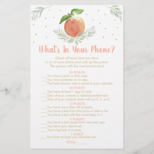 Editable Peach Gold What's In Your Phone Game (Front)