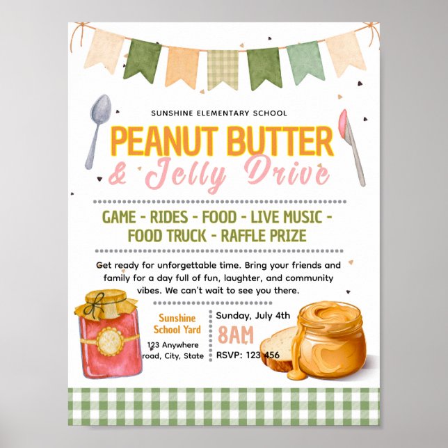Editable peanut butter and jelly fundraiser flyer poster (Front)
