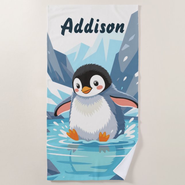 Editable Penguin Beach Towel (Front)
