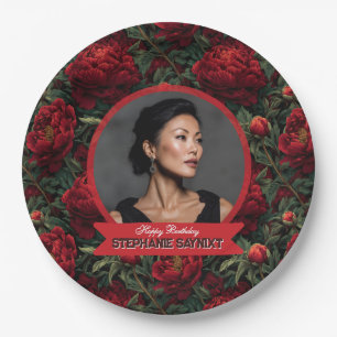Editable Peonies Flower Garden Birthday  Paper Plate