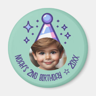 Editable Photo Birthday Party Hat Keepsake Magnet