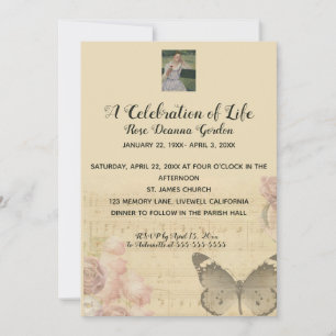 Editable Photo Butterfly Music Celebration of Life Invitation