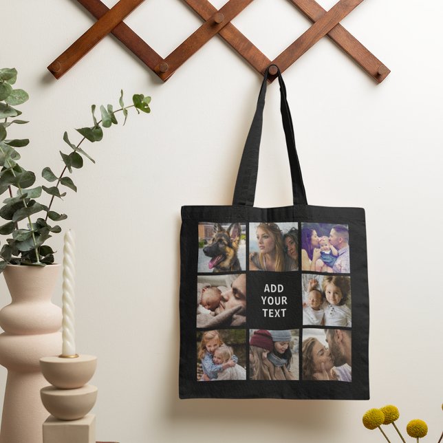 Editable Photo Collage Black Tote Bag (Creator Uploaded)