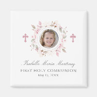 Editable Photo First Communion Pink Flower Favour