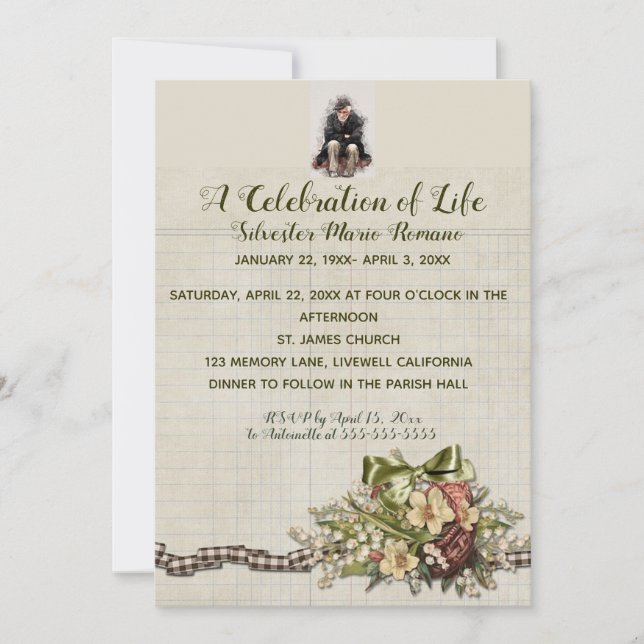 Editable Photo Flower Basket Celebration of Life Invitation (Front)