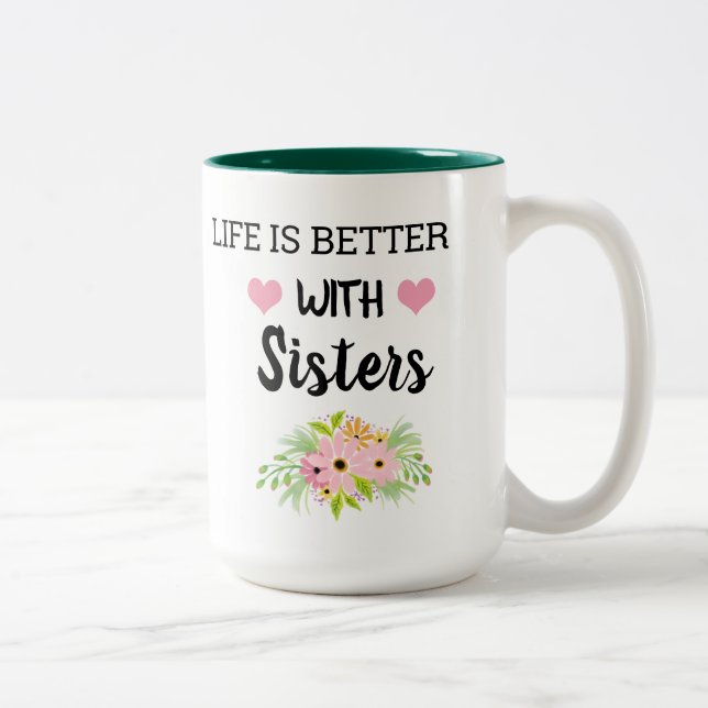 Editable Photo Life is Better With Sisters Two-Tone Coffee Mug (Right)