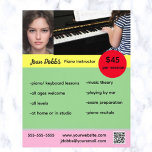 Editable Piano Instructor Flyer<br><div class="desc">This bright and colourful piano instructor flyer is sure to catch people's attention! The photographs are editable so replace them with your own. The information is editable so change the details as well as the font style, size and colour. The background colours can be changed, too. Art credit: Kaazoom. Enjoy...</div>