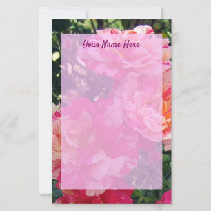 Editable Pink and White Striped Roses Stationery
