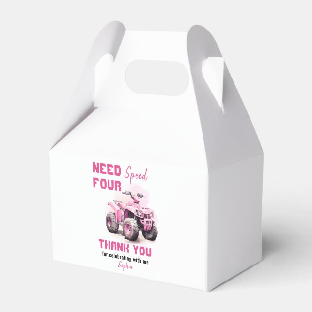 Editable Pink ATV Bike Birthday Favor Box (Front Side)