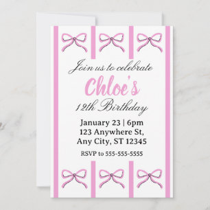 Editable pink bow birthday invite