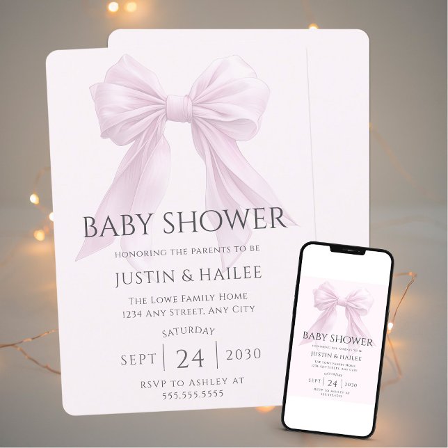 Editable Pink Bow Girl Coquette Baby Shower Invitation (Creator Uploaded)