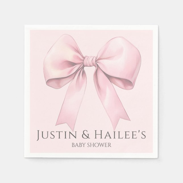 Editable Pink Bow Girl Coquette Baby Shower Napkin (Front)