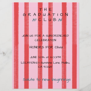 Editable Pink Cabana Stripe Graduation Invitation 