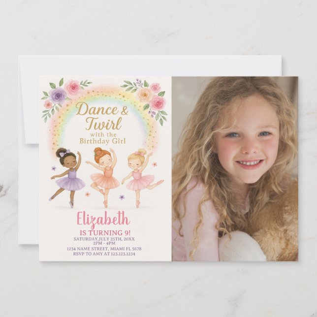 Editable Pink Dance Party Invite for Girls (Front)