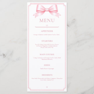 Editable Pink Elegant Bridal Shower Reception Menu