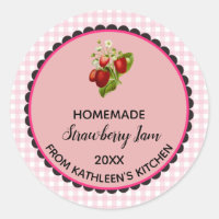 Editable Pink Gingham Strawberry Jam Label Sticker