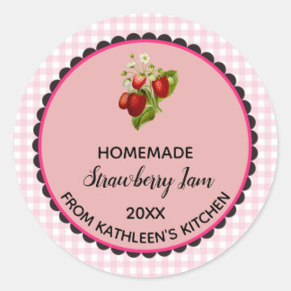 Editable Pink Gingham Strawberry Jam Label Sticker