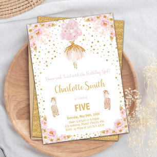 Editable Pink Glitter Ballerina Birthday Invitation